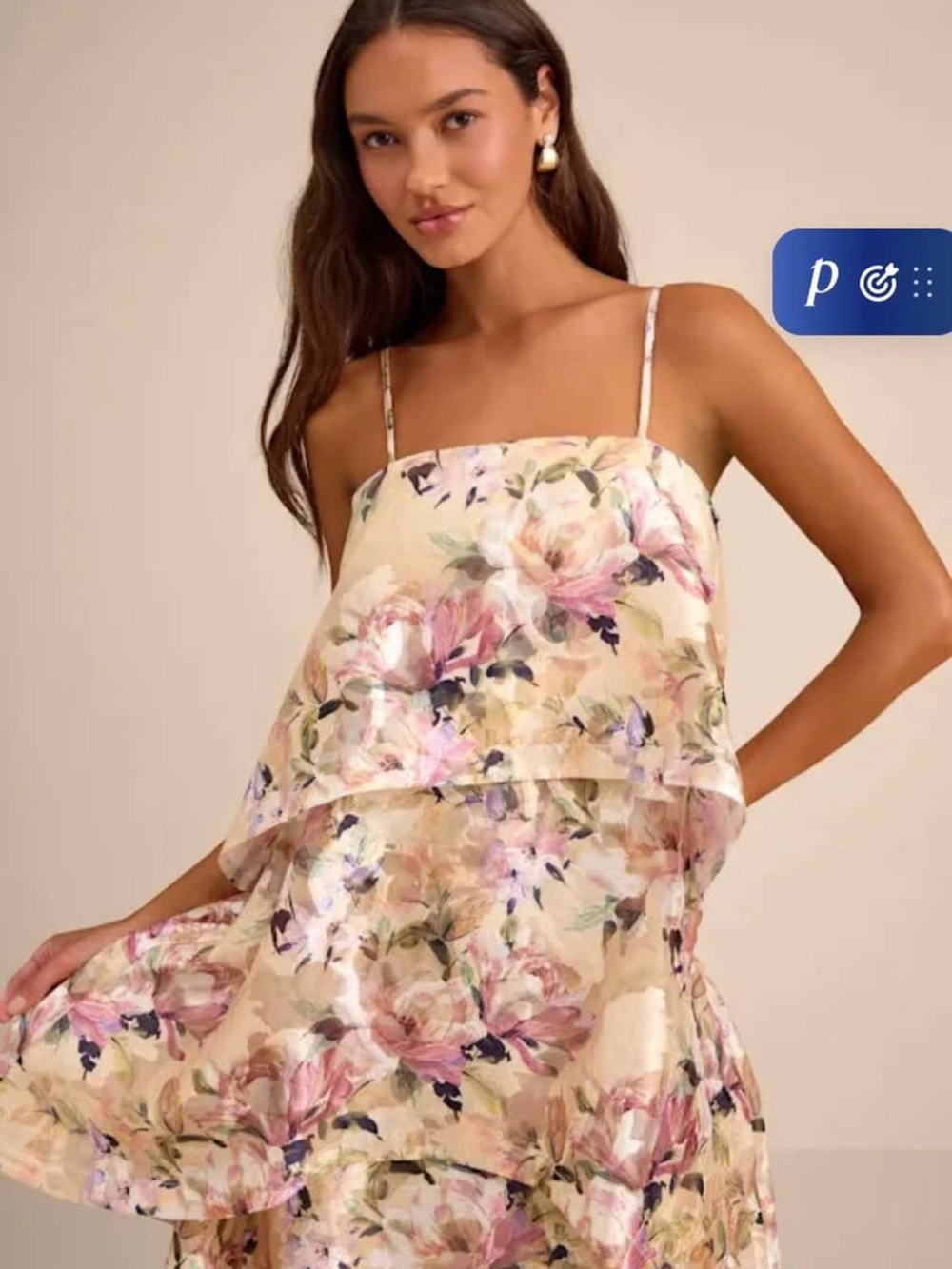Lulu's Cream Floral Tiered Maxi Dress with Pink Accents - Picture 2 of 4